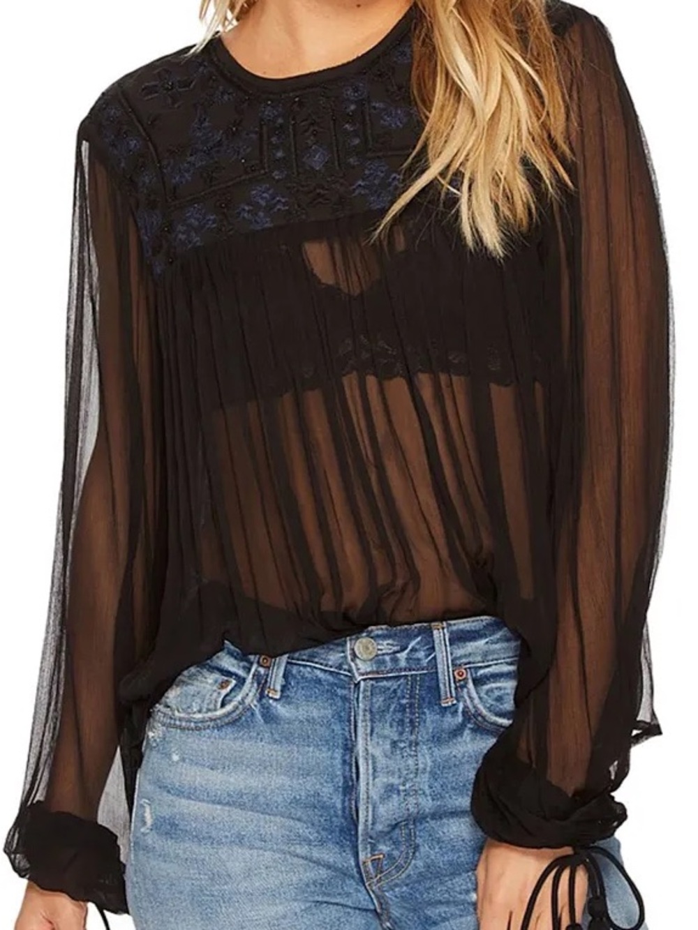 Free People Retro Femme Embroidered Beaded Blouse